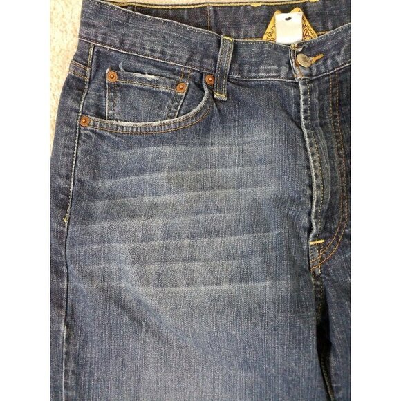 Lucky Brand~Mens 32'"×32"~Blue Distressed DUNGAREES Jeans Classic Fit Regular - Picture 5 of 10